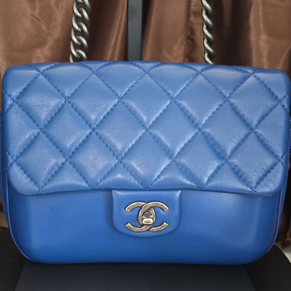 CHANEL 2017 Royal Blue Quilted Crossbody Boy Bag - EUC